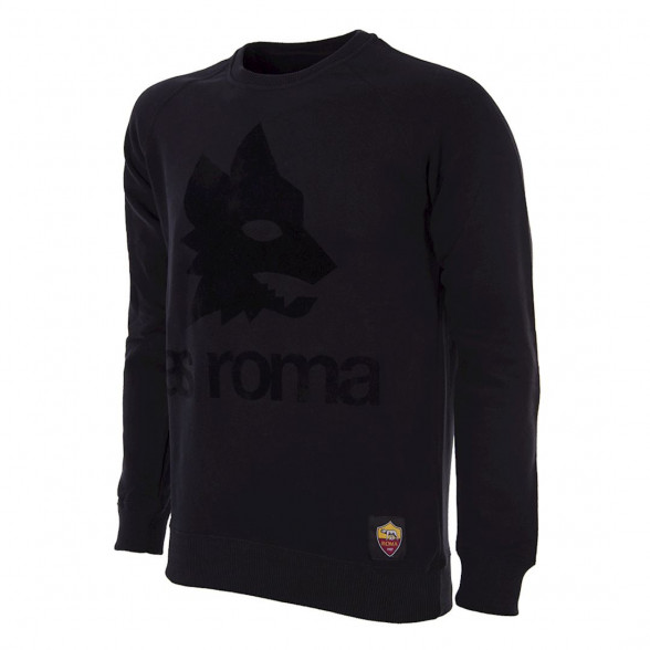 Felpa nera girocollo AS Roma logo lupetto